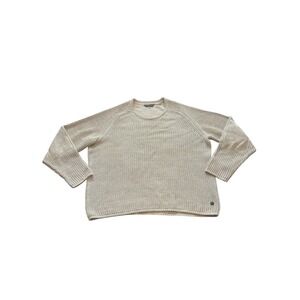 TRUE MEASURE Mens Linen Crew Neck Raglan Sleeve Sweater Beige Size L